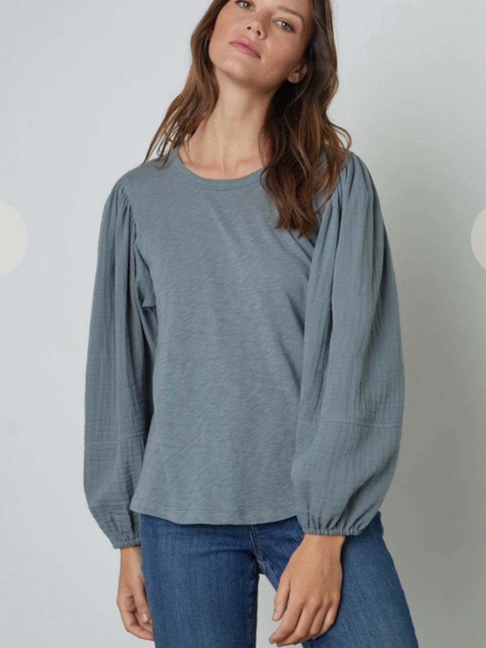Velvet by Graham & Spencer Slate Blue Balloon-Sleeve Crewneck Top